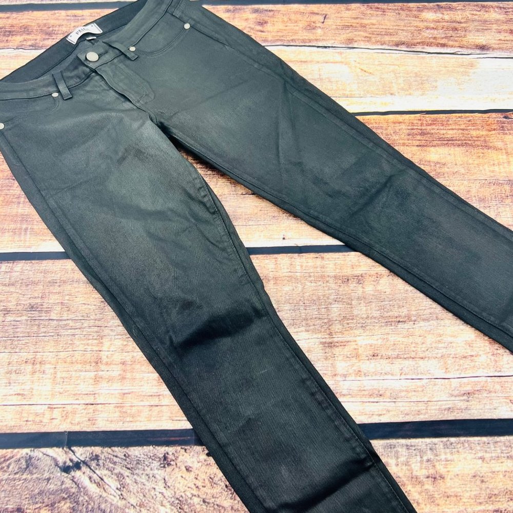 Paige Women Verdugo Ultra Skinny Jeans Black Silk Wax Coating Size 29 Mid Rise - Picture 5 of 8